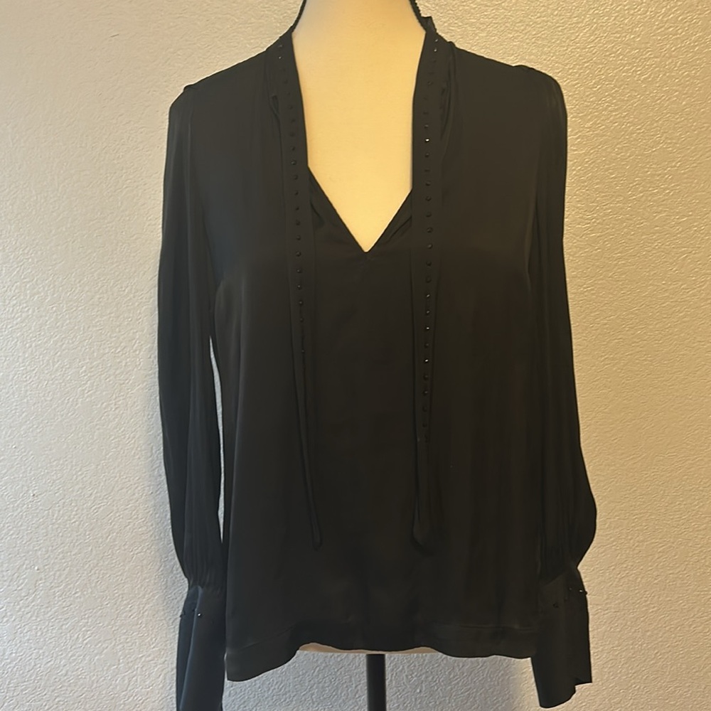 Women’s split neck satin blouse
